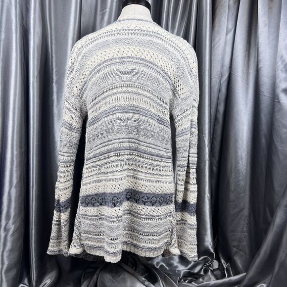 Free People Cardigan Womens M Ivory Blue Asymmetrical Crochet Striped 3‎ Buttons - Picture 7 of 13